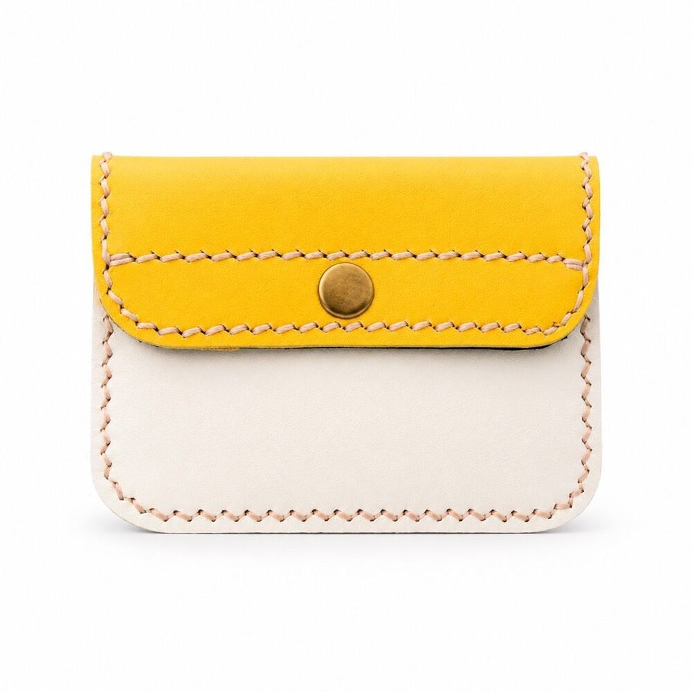 Handmade Thai Leather Wallet Yellow Ivory Snap Card Coin Pouch New